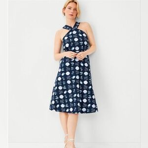 Ann Taylor Cotton Linen Seashell Lemon Blue Sundress Size 10